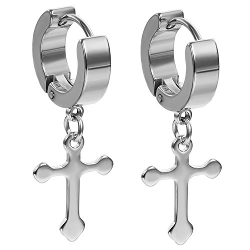 Flongo Ohrringe Edelstahl Ohrstecker Creolen Ohrringe Ohrhänger Silber Schwarz Blau Gold Golden Klassiker Kreuz Anhänger Jahrgang Hip-Hop Herren Damen