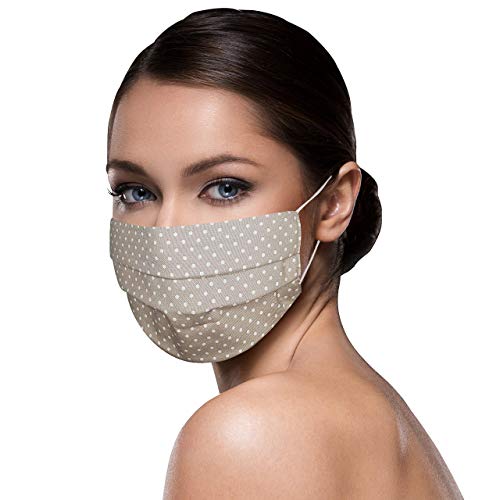 Unisex Stoffmasken Stoff 100% Baumwolle Nasen Schutzmaske mit Motiv und Nasenschutz waschbar BEIGE