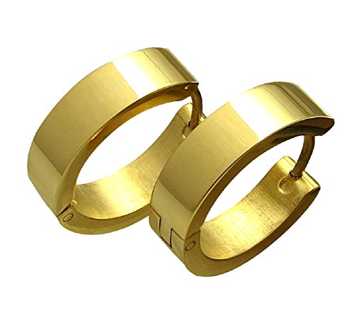 Kikuchi Unisex Ohrringe Klassische Klapp Creolen Edelstahl 5mm 18mm Gold Glänzend ER15102