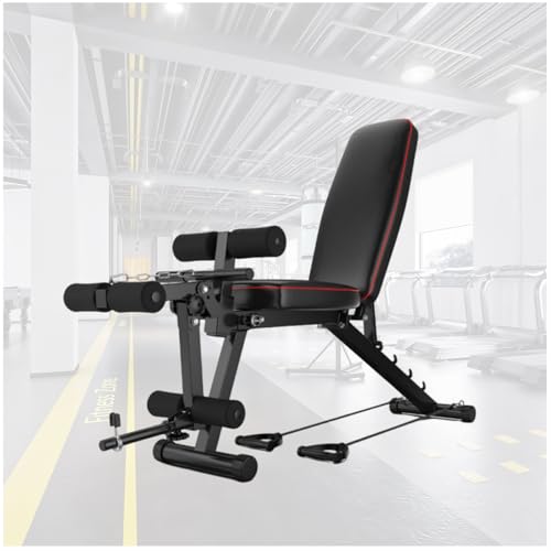ypuxil Trainingsbank für Zuhause Klappbare Hantelbank Mit Beinrolle und Widerstandsbändern 200 kg Tragkraft extrabreite Trainingsbank mit PU-Polsterung für das Home-GymBlack 162cm