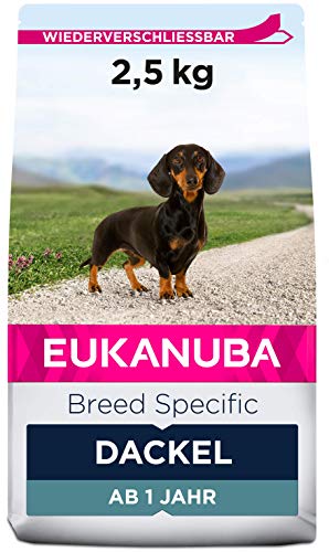 Eukanuba Breed Specific Dackel Trockenfutter - optimal auf die Rasse abgestimmtes Premium Hundefutter mit Huhn 2 5 kg