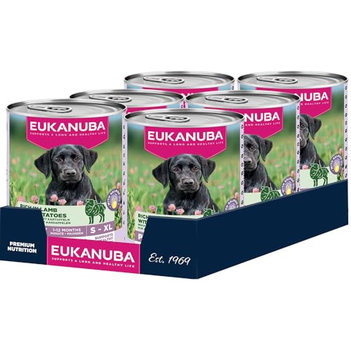Eukanuba Welpenfutter Nass mit Lamm und Kartoffeln Getreidefreies Premium Nassfutter für Junior Hunde 6 x 400 g Dosen
