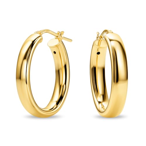 MIORE Schmuck Handgefertigt in Italien Ohrringe Silber 925 Creolen Silber 925 Klassische Kreolen 27 mm Durchmesser Ohrringe Vergoldet 18K Gold Runde Hoops Ohrringe Damen Ohrschmuck
