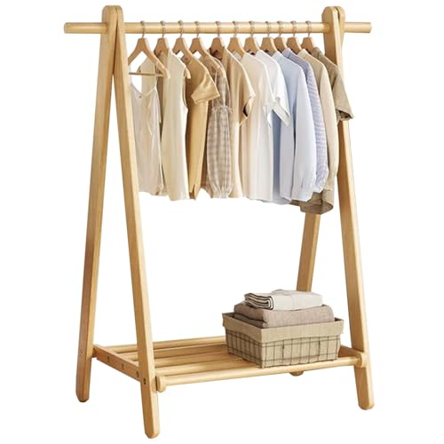 BEARQUN kleiderständer Holz Garderobenständer Holz mit Haken und Stange Schuhregal kleiderständer Stabil Ideal für Flur Schlafzimmer 60 80 100 120CM Höhe 146 cm