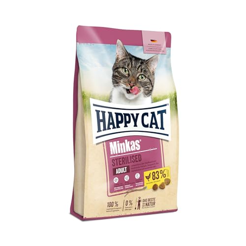 Happy Cat 70409 Happy Cat Minkas Sterilised Geflügel Trockenfutter mit Yucca für kastrierte Katzen 10 kg Inhalt
