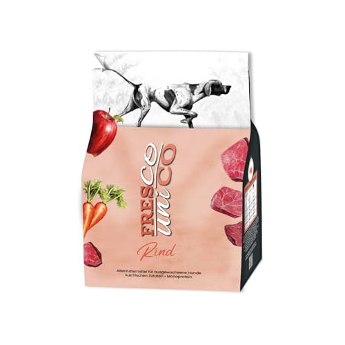 FRESCO Dog Unico Rind 1kg Hundefutter trocken getreidefrei Extra hoher Frisch-Fleischanteil 67% Gemüse Adult Trockenfutter für Hunde sensitiv Mono-Protein hohe Verträglichkeit