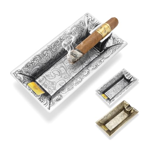Zigarre Aschenbecher Metall Vintage Große Zigarrenaschenbecher Zigaretten Aschenbecher Halter für Home Office Desktop Dekoration Perfekt Zigarre Geschenke für Männer Silber