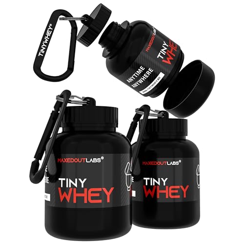 maxedoutlabs - 2x TinyWhey - Doppelpack Mini Bottle Trichter - Behälter für Fitness Pulver Supplements 25g Pulver - Anhänger box - Gym Whey Protein Geschenkbox - 2 Stück