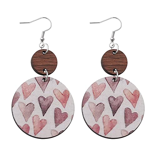 Valentinstag Paar runde Holz-Patchwork-Ohrringe mit geometrischem Muster doppelseitige Ohrringe zum Tragen dekorative Mädchen-Geschenke herzförmige Ohrringe weiß Einheitsgröße Creolen