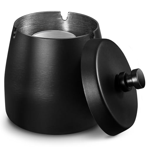 Zeawavsl Deckel für Draussen Windaschenbecher aus Edelstahl Schwarz Standaschenbecher für Draußen und Innen