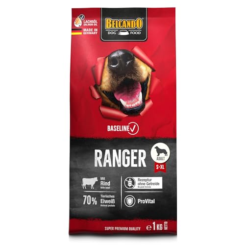 BELCANDO Baseline Ranger 1kg Getreidefreies Trockenfutter für Hunde Alleinfuttermittel für Erwachsene Hunde Geeignet für alle Rassen