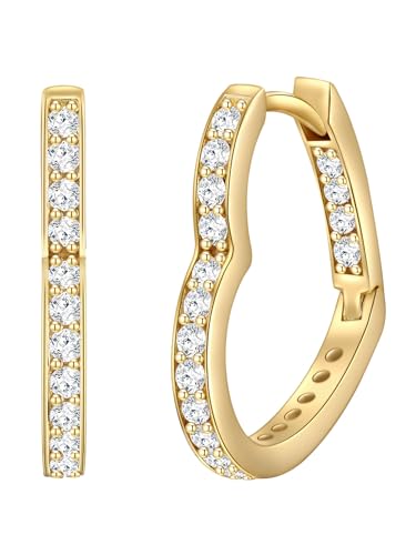 Rafaela Donata Damen Creolen aus 925 - Sterling Silber gelbvergoldet mit Zirkonia weiß Herz - Klappcreolen Herzform Gelbgold