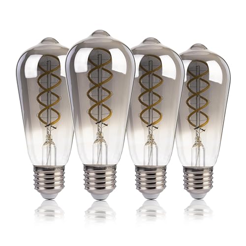 FLSNT Glühbirne E27 Ersetzt 40W 4W ST58 LED Edison Vintage Glühbirne 260LM LED Leuchtmittel 5000K Tageslicht Glühbirne Nicht Dimmbar Rauchgraues Glas 4 Stück
