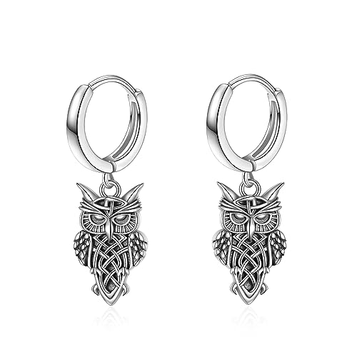 Eulen Ohrringe für Damen Herren Sterling Silber Keltische Creolen Ohrringe Hängend Eule Geschenke Schmuck für FrauenTeenager-Mädchen