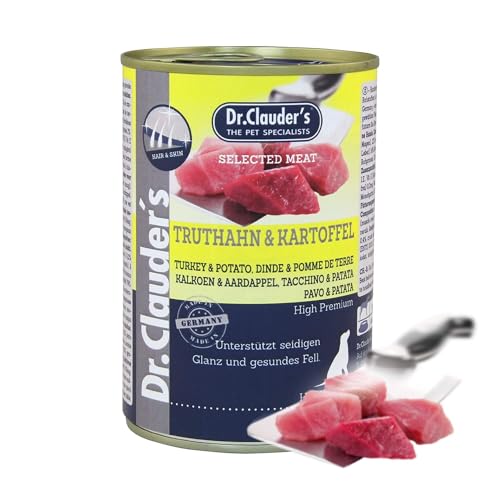 DR.CLAUDER S - Selected Meat Prebiotic Nassfutter in Lebensmittelqualität mit Omega-3 aus Lachsöl für ausgewachsene Hunde. Alleinfutter in der Dose 400g Truthahn Kartoffel