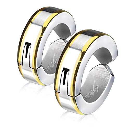 Bungsa Gold Clipverschluss Ohr Creolen mit Metallrand aus Edelstahl 1 Paar Silber Ohrstecker Ohrringe Ohrhänger Creolen Ohrschmuck Ohrklemmen Damen Frauen Herren Mode