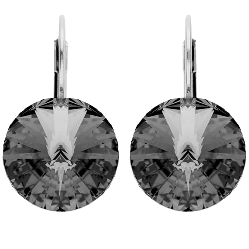 LÖB 750er 18 Karat Vergoldet Brisur Creolen Kristall Anhänger Silber Schwarz Damen Ohrhänger Hängend Strass Tropfen Stein Klein Kurz Grau