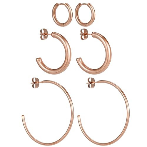 BONNYBIRD Creolen Rosegold Set - Ohrringe Rosegold Creolen Groß Breite Creolen Edelstahl Damen Ohrstecker Rosegold Dünne Creolen Rosegold