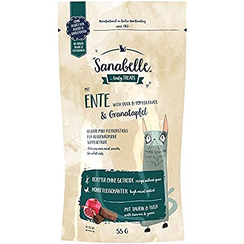 Sanabelle Snack Ente und Granatapfel Leckere Mini-Fleischsticks für ausgewachsene Katzen 20 x 55 g