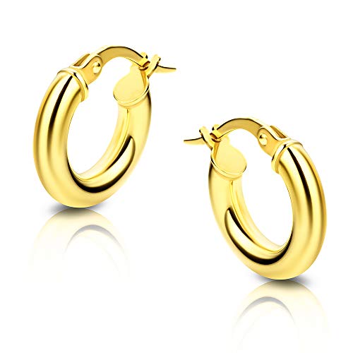 Orovi Schmuck Damen Klassische Zeitlose runde goldene Creolen Ohrringe elegante Klappcreolen aus Gelbgold 9 Karat 375 Kreolen Durchmesser 14 mm