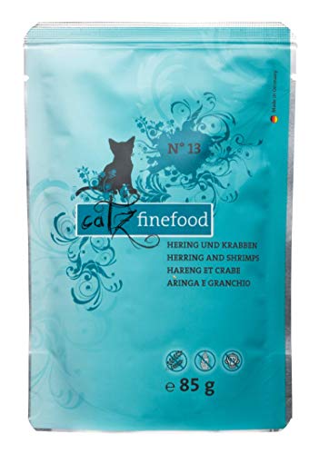 catz finefood N 13 Hering Krabben Feinkost Katzenfutter nass verfeinert mit Kürbis Aloe Vera 1 x 85 g Beutel