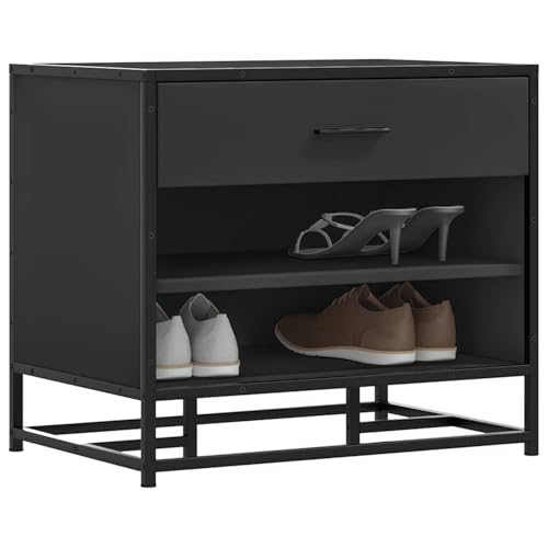Tidyard Schuhbank Schwarz 60x40x53 5 cm Holzwerkstoff und Metall Schuhregal Sitzbank mit Stauraum für Wohnzimmer Flur Eingangsbereich849219