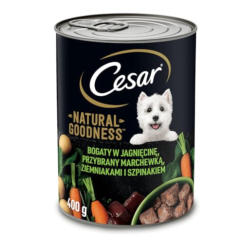 Cesar Natural Goodness Nassfutter für ausgewachsene Hunde reich an Lammfleisch garniert mit Karotten Kartoffeln und Spinat Dose 12 x 400g