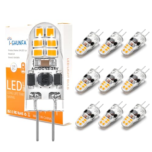 I-SHUNFA G4 LED Lampen 1.2W Dimmbar AC DC 12-24V Warmweiß 3000K Mini LED Birne Leuchtmittel Ersatz 10W-15W G4 Halogen Glühbirne für Küche Dunstabzugshaube Büro 10er Pack