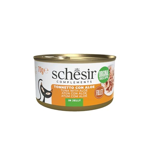 Schesir Thunfischfilets mit Aloe in Gelee ergänzendes Nassfutter für Katzen Originalrezept 100% natürlich 12 Dosen 70 g