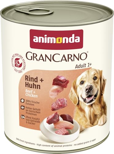 GranCarno Rind Huhn 6x 800g getreidefreies Hundenassfutter ohne Zucker für ausgewachsene frischen fleischigen Zutaten