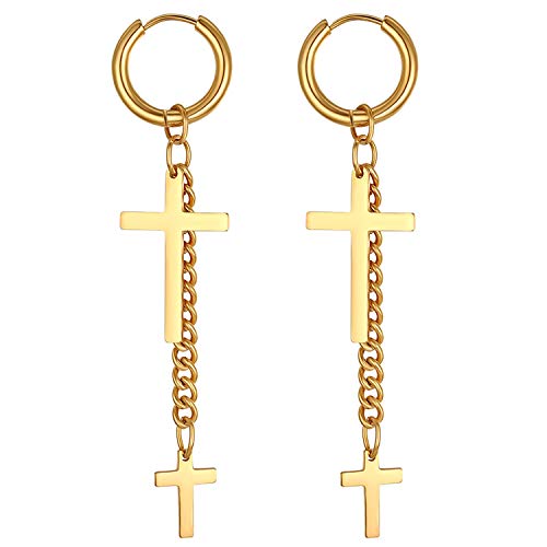 JewelryWe Herren Damen Ohrringe Kreuz Kette Anhänger Edelstahl Creolen Ohrstecker Pierced Ohrringe für Männer Frauen Gold