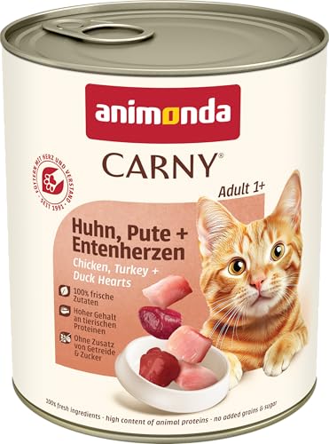 animonda Carny Katzen Nassfutter Huhn Pute Entenherzen 6 x 800g getreidefreies Katzen Nassfutter ohne Zucker mit frischen fleischigen Zutaten