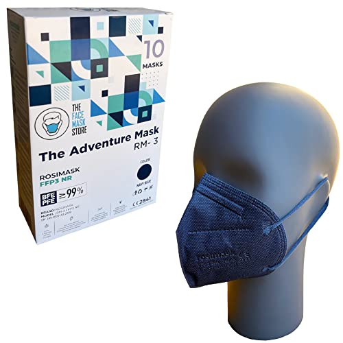 The Adventure Mask FFP3-Maske mit Ohrschlaufen 5-Lagen-Atemschutzmaske Sichere Staubmaske mit Filter CE-zertifizierte Schutzmaske Schachtel mit 10 Masken Marineblau