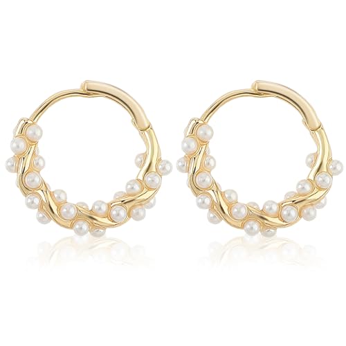 Mabor Creolen Perlen Ohrringe Gold Creolen Gold mit Perle mit Twist für Damen Teenager Und Mädchen Goldfarbene Geometrischer Twist Hochzeit Schmuck Geschenke für Freunde