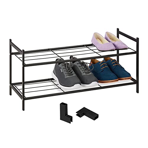 Relaxdays Schuhregal Metall stapelbar 2 Ebenen Schuhaufbewahrung für 6 Paar Schuhe HBT 33 5 x 70 x 26 cm schwarz