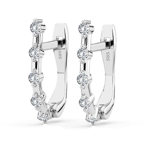 Creolen Weißgold 585 mit 10 Diamanten 0.2 ct - Echte Diamant Ohrringe für Damen Mädchen - Klassischer Ohrschmuck - Geschenkidee