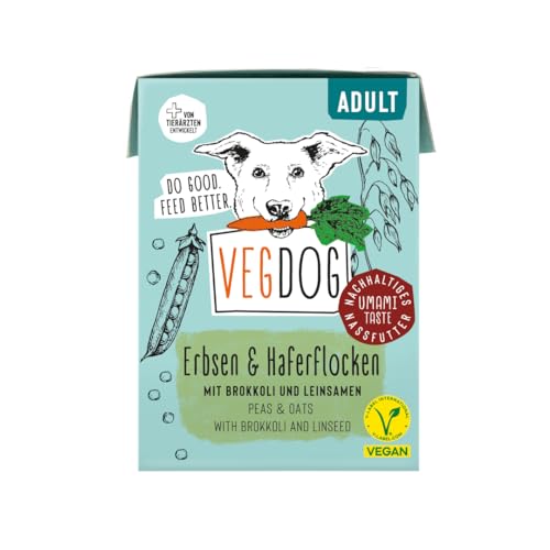 VEGDOG Adult veganes Nassfutter im Tetra Pak für Adulte Hunde Vorteilspack 10x 200g Erbsen und Haferflocken getreidefreies Alleinfutter für Allergiker alternativer Proteinquelle