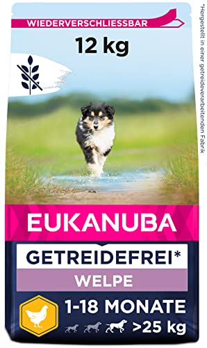 Eukanuba Welpenfutter getreidefrei mit Huhn für große Rassen - Trockenfutter ohne Getreide für Junior Hunde 12 kg