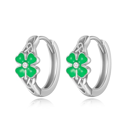 Vierblättrige Kleeblatt Ohrringe Sterlingsilber keltischer Knoten kleiner Creolen für Frauen Kleeblatt Irischer Schmuck für Frauen Mädchen