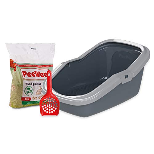 Katzentoilette PeeWee EcoMinor Katzenklo offen Schale Katzen WC inkl. 3kg Streu Holzpellets Pellets Farbe Grau