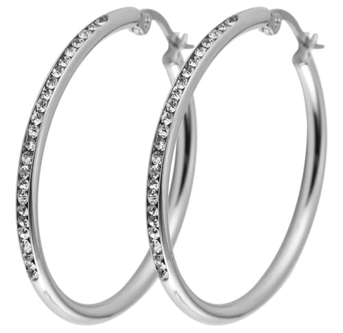 Akzent Edelstahl Creolen Ohrringe Silber Strass 1 Paar 31 mm