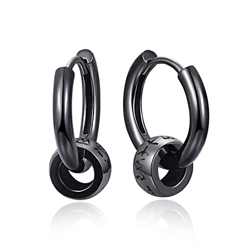 Huggie Creolen 925 Sterling Silber Wikinger Rune Kreis Perlen Huggie Scharnier Creolen Ohrring für Damen Herren