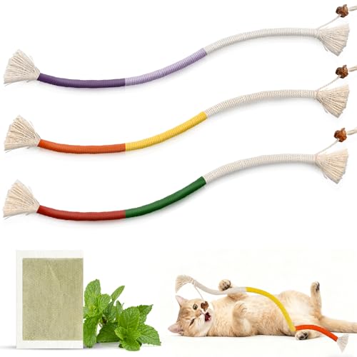 elzle 3ück Set Kauspielzeug für Katzenbeißseil 70 cm Beißseil Stick für Zahnpflege Gegen Mundgeruch
