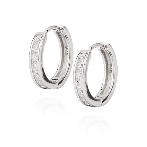 NKlaus Paar 16mm Klappcreolen Zirkonia Weiß 925 Silber Creolen funkelnde Damen Ohrringe 11174