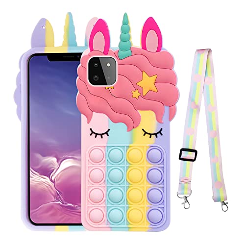 nancheng Pop It Handyhülle für Boost Handy Celero 5G Samsung Galaxy A22 5G Mädchen Silikon Bubble Fidget Cartoon Push Pop Toys mit Band Süß Lustig Kawaii Stressabbau Schutzhülle - Regenbogen