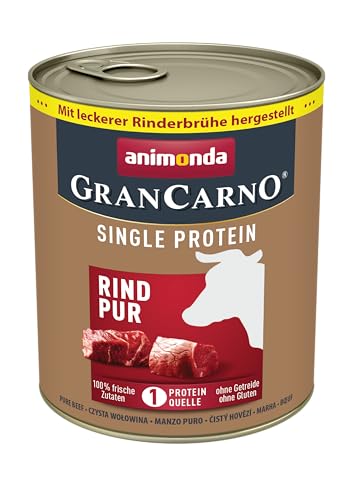 animonda GranCarno Hunde Nassfutter Single Protein Rind pur 6 x 800g getreidefreies Hundenassfutter ohne Zucker für ausgewachsene Hunde mit frischen fleischigen Zutaten