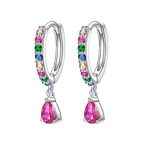 Vissen Creolen Klein Ohrringe Damen Mit Anhänger Pink Zirkonia Tropfen Ohrringe Hängend Elegant Modeschmuck