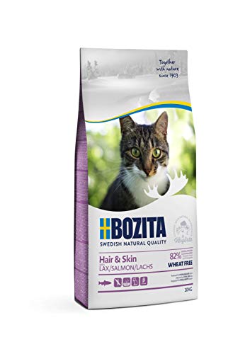 Bozita Hair Skin Katzentrockenfutter mit Lachs 400g weizenfreies Trockenfutter für sensible erwachsene Katzen 34 % Protein 10 % Fett für Haut Fell ohne Zucker Gentechnik