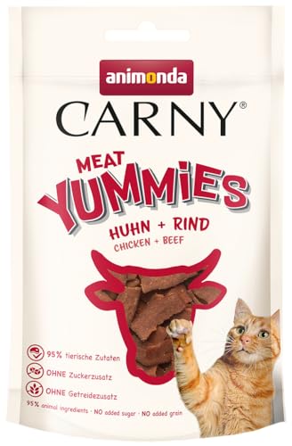 animonda Carny Adult Meat Yummies Huhn Rind 10 x 50g Softer Premium Katzensnack für Erwachsene Katzen mit viel frischem Fleisch und Fisch