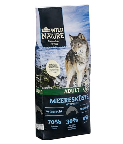 Dehner Wild Nature Hundefutter Meeresküste Trockenfutter getreidefrei Kroketten für ausgewachsene Hunde Makrele 12 kg